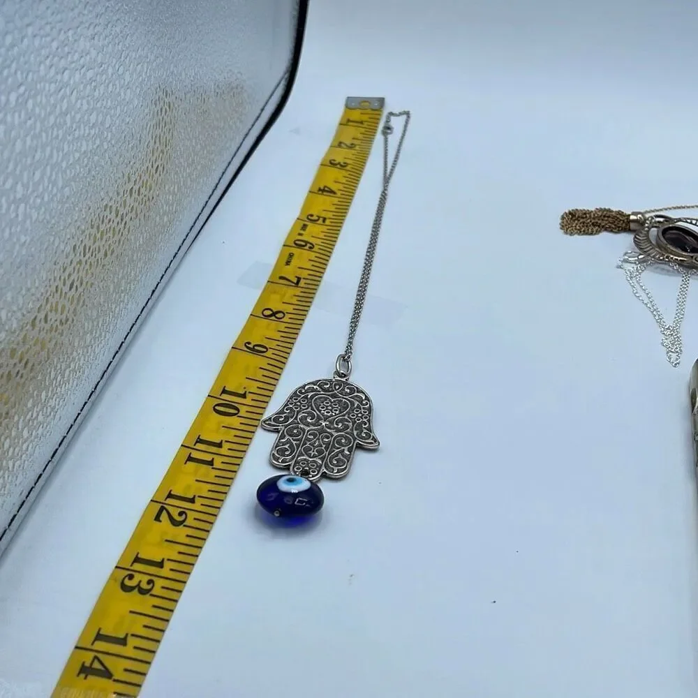 Lucky Hamsa and evil eye pendant necklace 18” boho festival